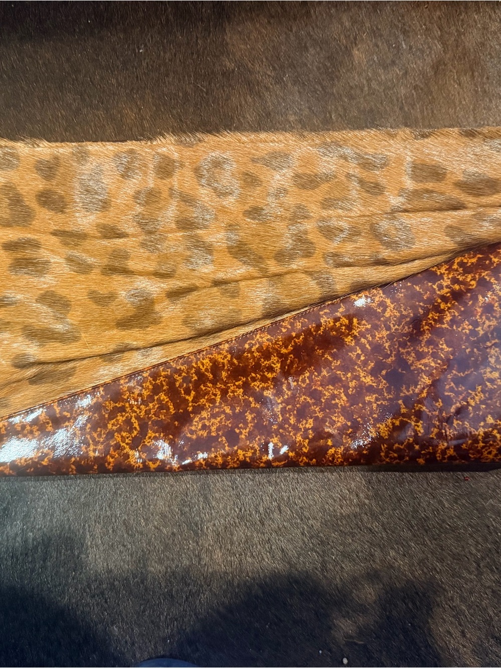 Leopard Print calf hair mixed with high gloss leather